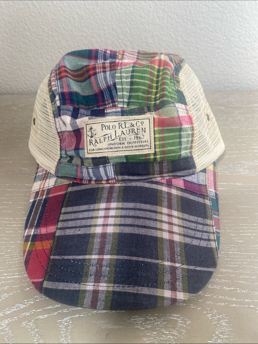 Polo Ralph Lauren Mens Plaid Multi-color Patchwork with Mesh Baseball Cap